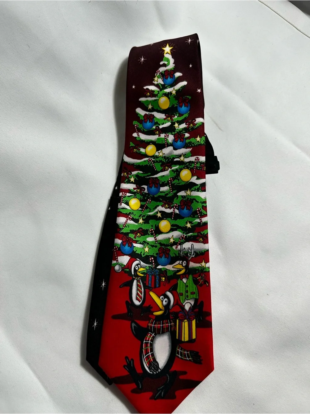 A49. Ralph Marlin Tie Tales Christmas Zipper Tie Penguin Reindeer Holiday